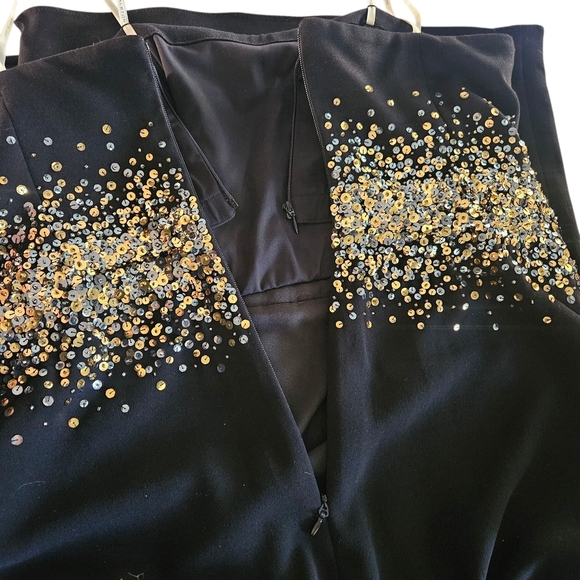 Women's Halston Sofi Gown Columm Crape Strapless Black Dress Gold Sequins 12 - Picture 14 of 15